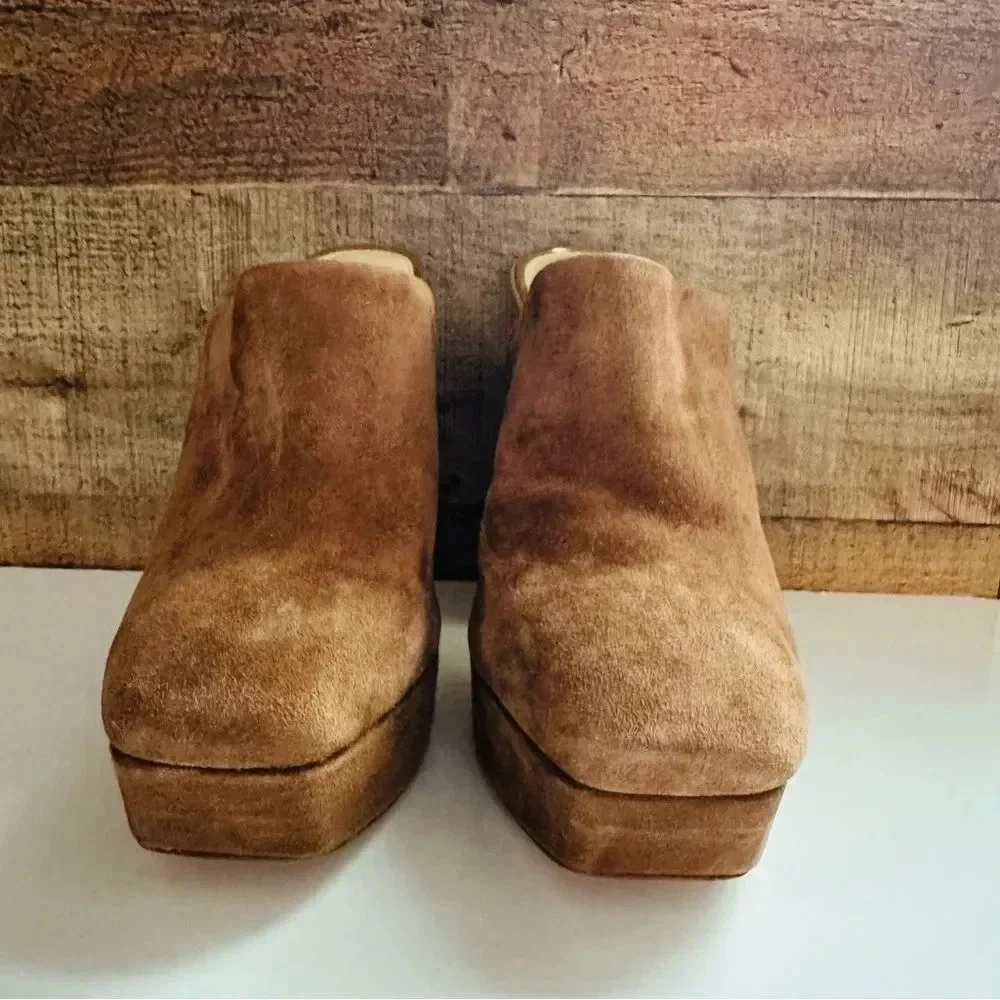 NWOT Jessica Simpson Denima Leather Platform Mule Tobacco